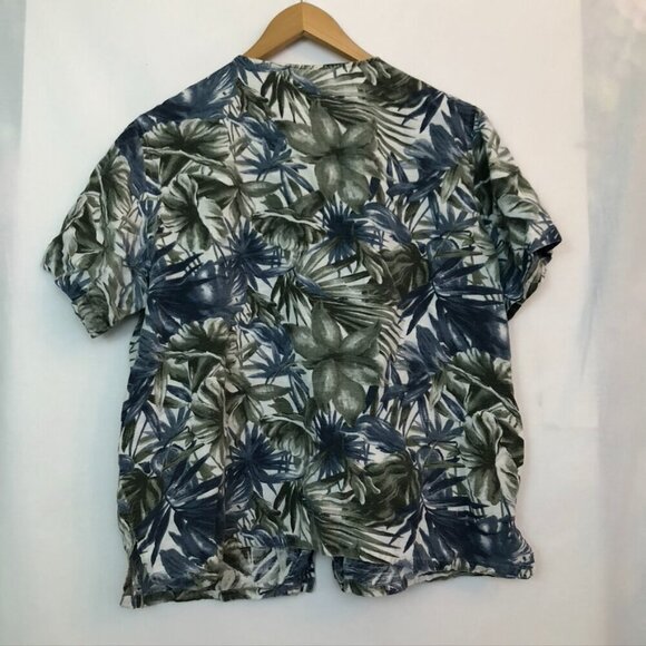 FASHION BUG Blue Green White Hawaiian Tropical Floral Short Sleeve Button Down - Picture 6 of 7